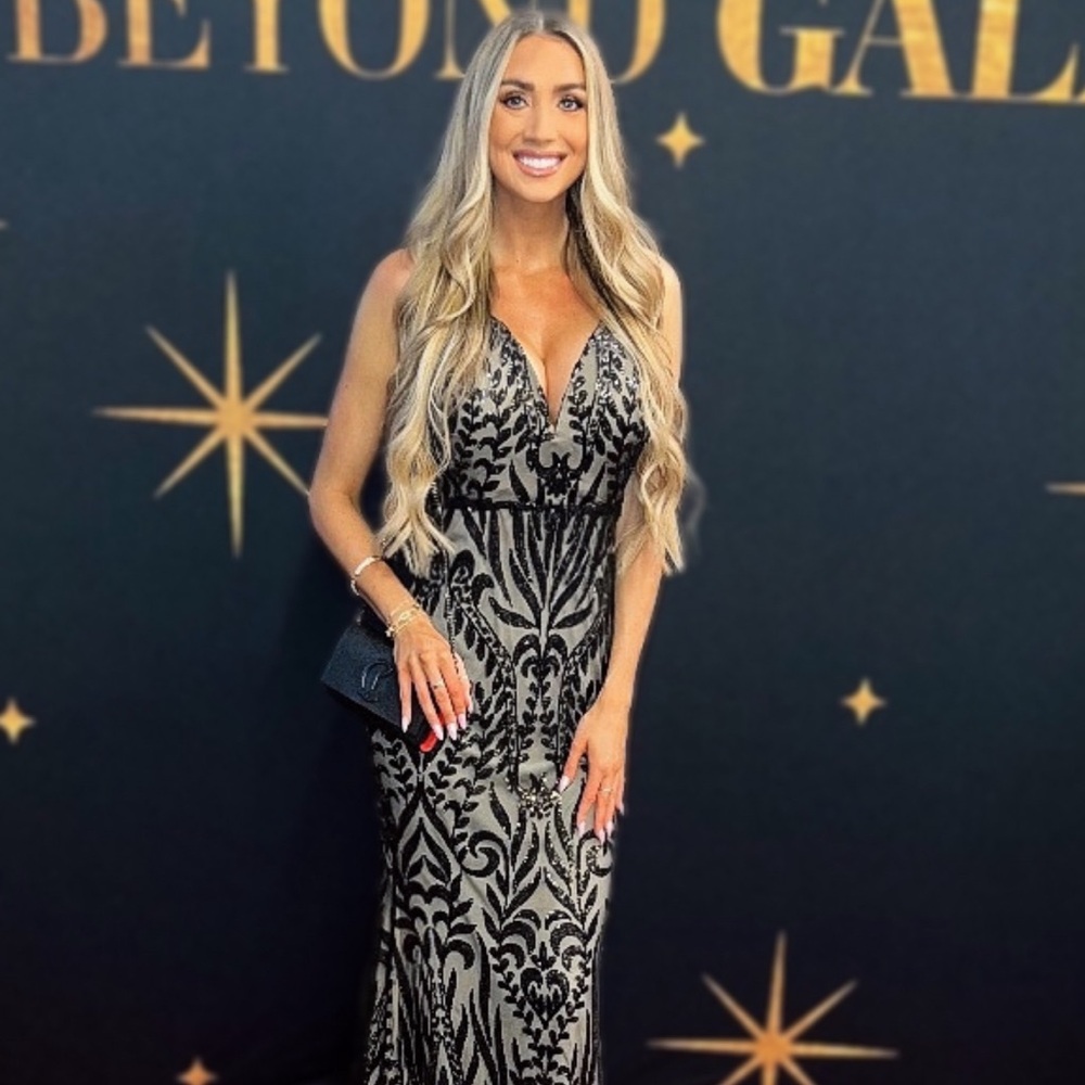 Fashion Nova Black and Nude Sequin Formal Maxi Dress